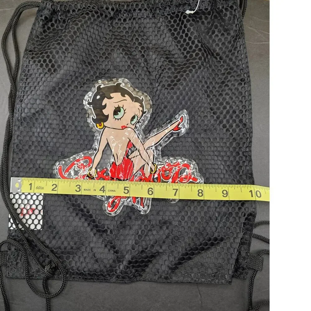 Betty Boop black mesh drawstring backpack 12